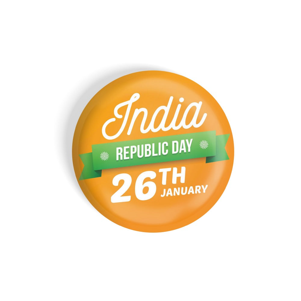 dhcrafts Round Fridge Magnet Orange Republic Day 26th January D2 Glossy Finish Design Pack of 1 (58 mm)